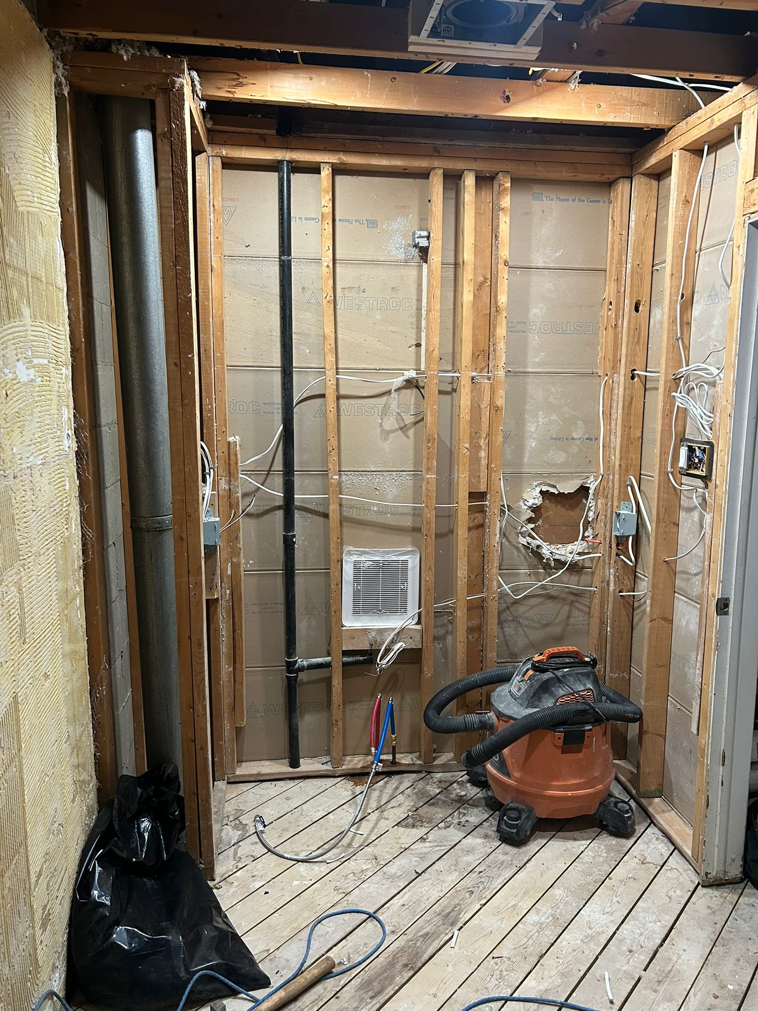 Bathroom renovation during rough construction